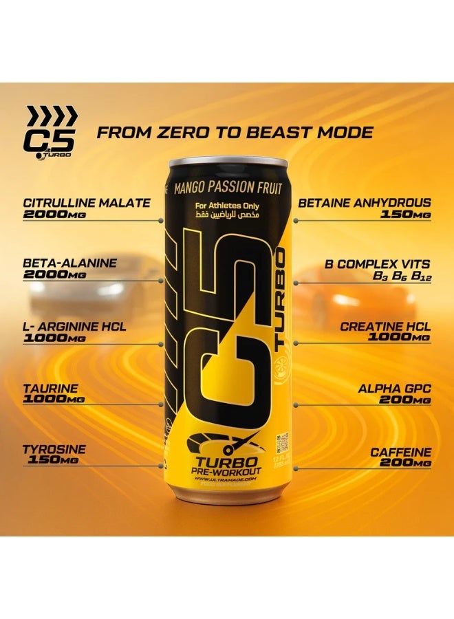 C5 Turbo Energy Drink 355ml – Mango Passion Fruit (Pack of 12) - Image 2